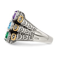 Sterling Silver Antiqued W 14K 5-stone W Diamond Mother's Ring Semi-Mount view 4