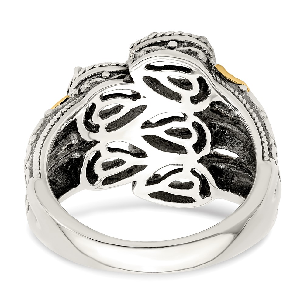 Sterling Silver Antiqued w/14k 5-stone w/Diamond Mother's Ring Semi-Mount (QMR20/5-10)