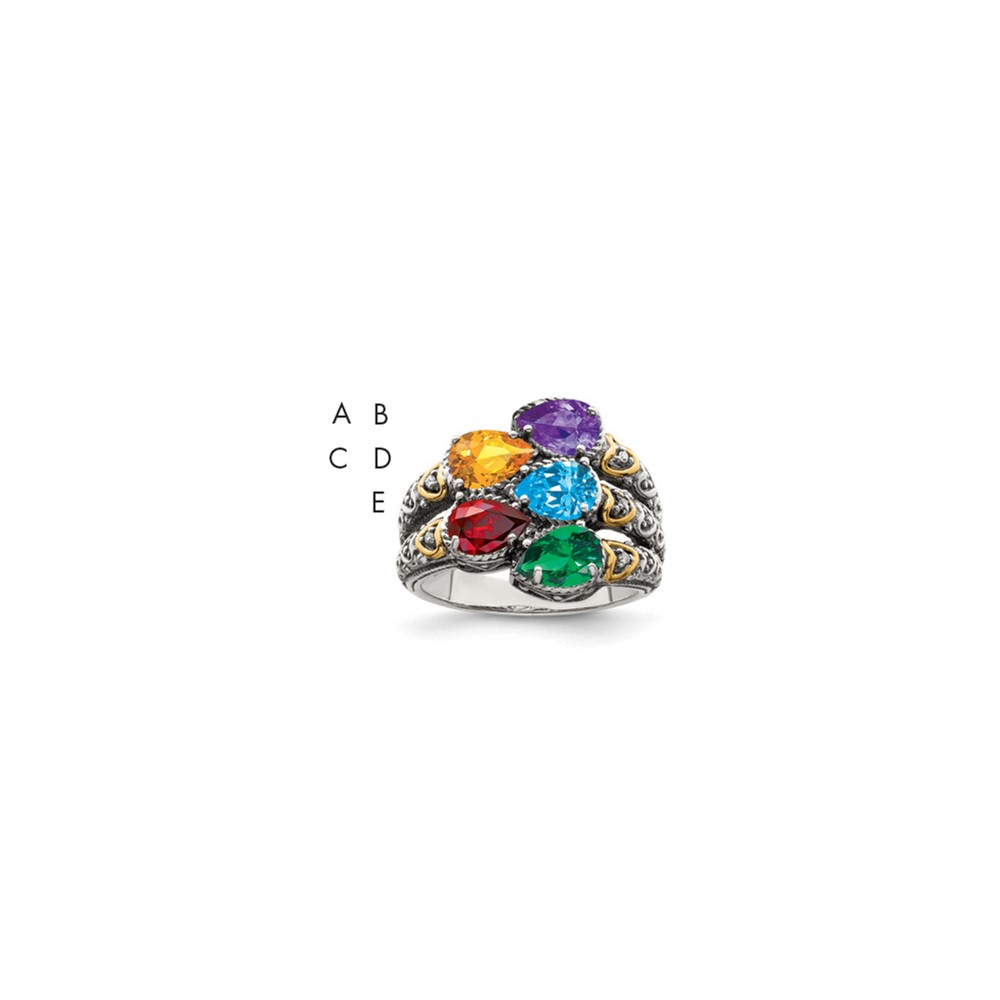 Sterling Silver Antiqued w/14k 5-stone w/Diamond Mother's Ring Semi-Mount (QMR20/5-10)