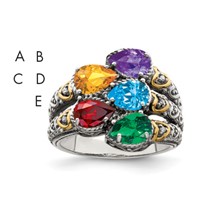 Sterling Silver Antiqued W 14K 5-stone W Diamond Mother's Ring Semi-Mount view 1