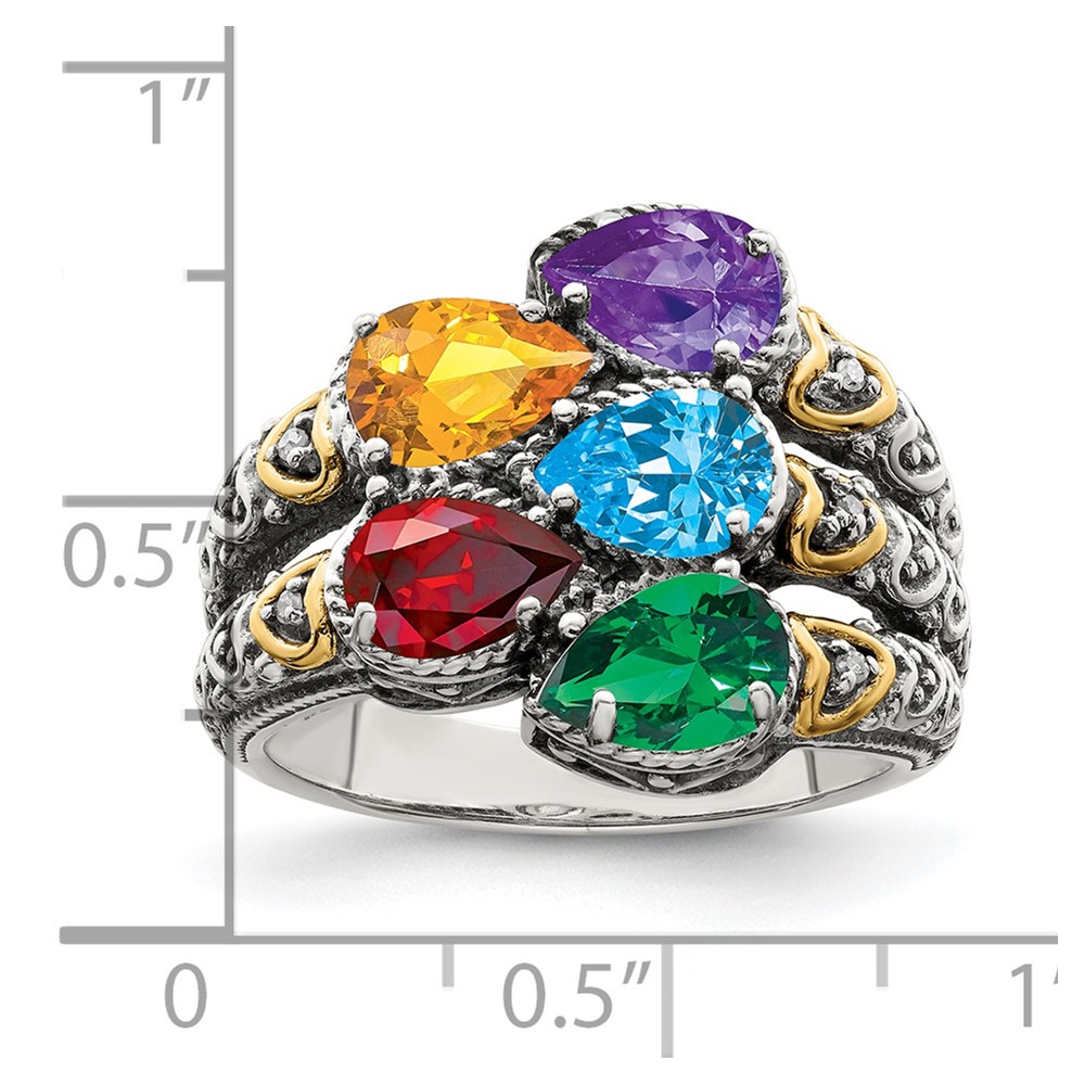 Sterling Silver Antiqued w/14k 5-stone w/Diamond Mother's Ring Semi-Mount (QMR20/5-10)