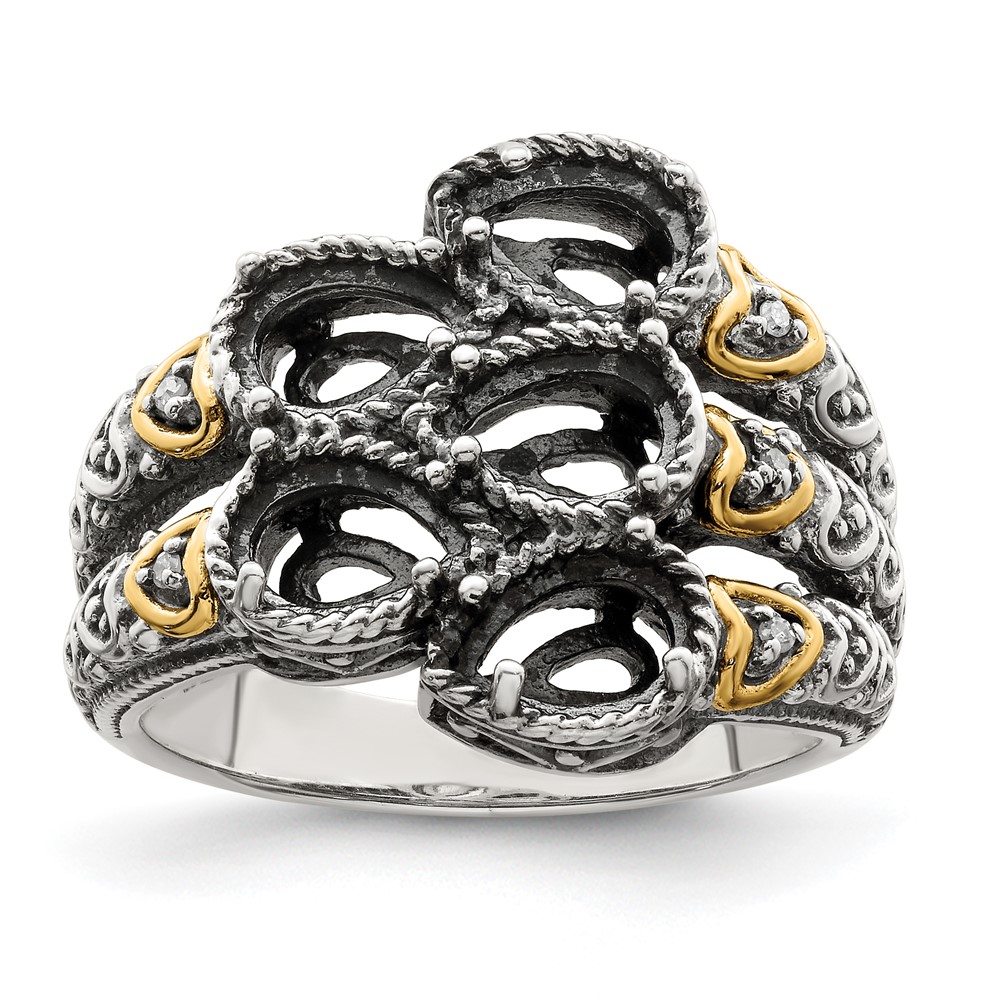 Sterling Silver Antiqued w/14k 5-stone w/Diamond Mother's Ring Semi-Mount (QMR20/5-10)