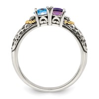Sterling Silver Antiqued Ring with 14K 2-stone with Diamond Mother's view 3