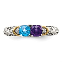 Sterling Silver Antiqued Ring with 14K 2-stone with Diamond Mother's view 5