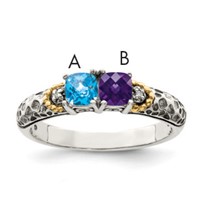 Sterling Silver Antiqued Ring with 14K 2-stone with Diamond Mother's view 1