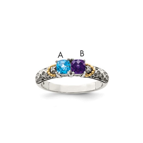 Sterling Silver Antiqued Ring with 14K 2-stone with Diamond Mother's