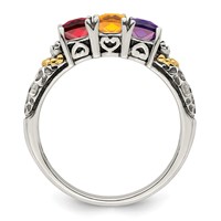 Sterling Silver Antiqued Ring with 14K 3-stone with Diamond Mother's view 3