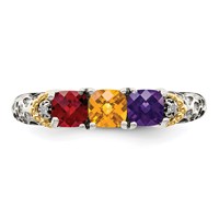 Sterling Silver Antiqued Ring with 14K 3-stone with Diamond Mother's view 5