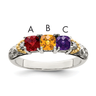 Sterling Silver Antiqued w/14k 3-stone w/Diamond Mother's Ring Semi-Mount (QMR21/3-5)