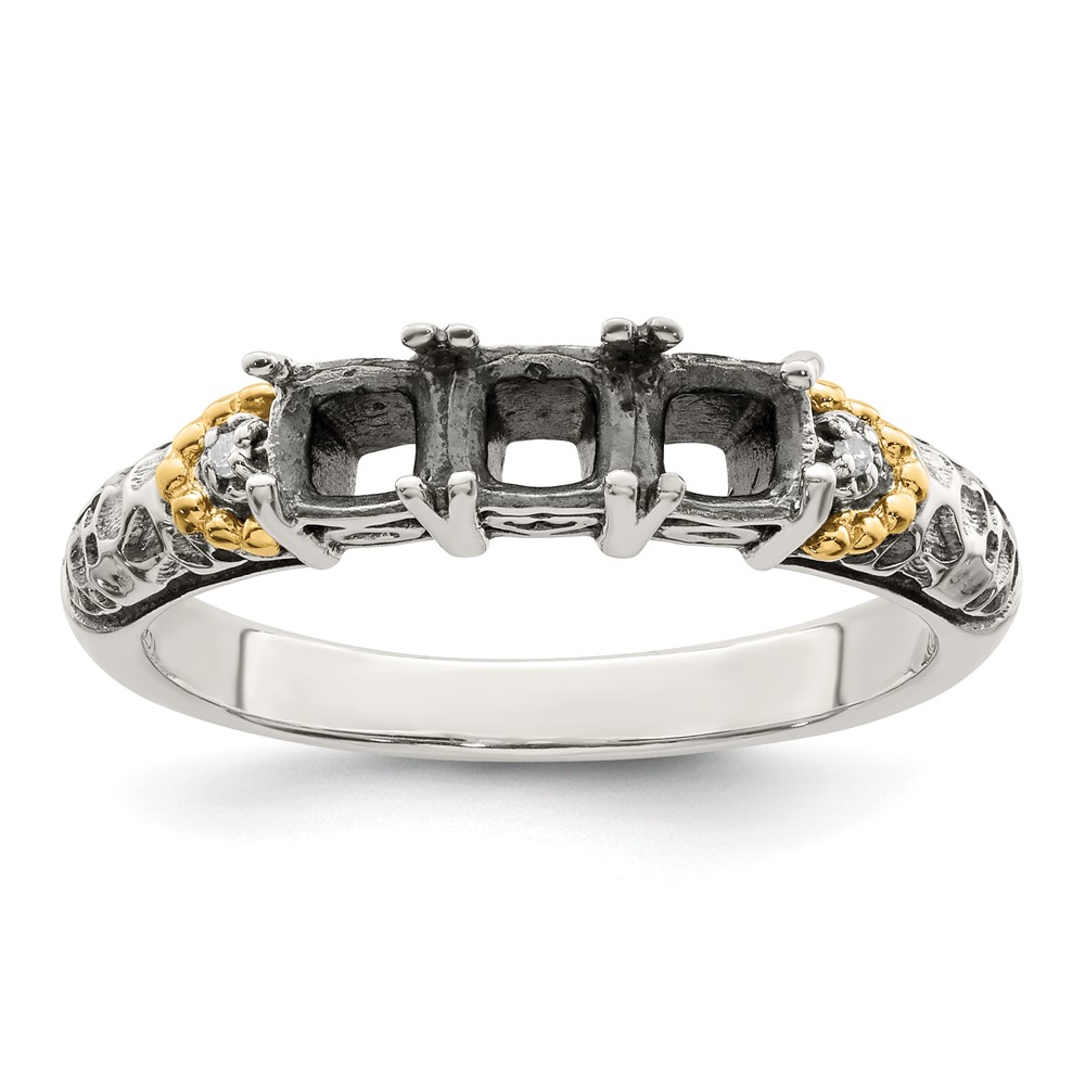 Sterling Silver Antiqued w/14k 3-stone w/Diamond Mother's Ring Semi-Mount (QMR21/3-5)