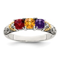 Sterling Silver Antiqued Ring with 14K 3-stone with Diamond Mother's view 2