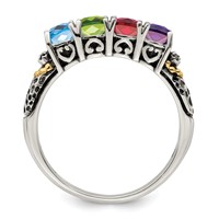 Sterling Silver Antiqued Ring with 14K 4-stone with Diamond Mother's view 3