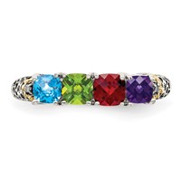 Sterling Silver Antiqued Ring with 14K 4-stone with Diamond Mother's view 5