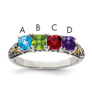 Sterling Silver Antiqued w/14k 4-stone w/Diamond Mother's Ring Semi-Mount (QMR21/4-5)