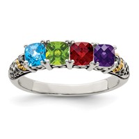 Sterling Silver Antiqued Ring with 14K 4-stone with Diamond Mother's view 2