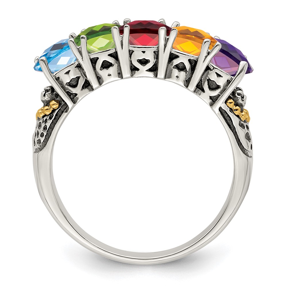 Sterling Silver Antiqued w/14k 5-stone w/Diamond Mother's Ring Semi-Mount (QMR21/5-10)