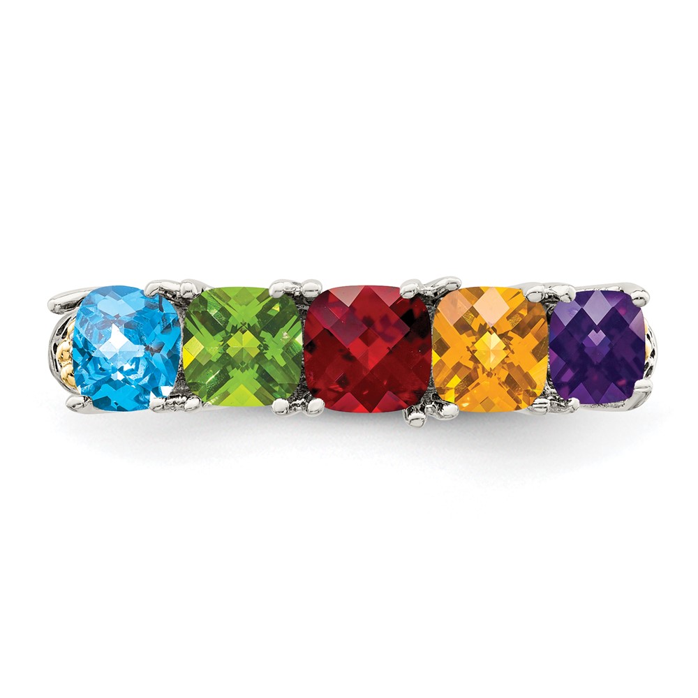Sterling Silver Antiqued w/14k 5-stone w/Diamond Mother's Ring Semi-Mount (QMR21/5-10)