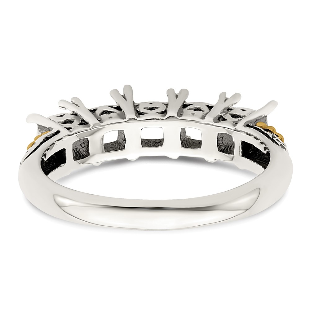 Sterling Silver Antiqued w/14k 5-stone w/Diamond Mother's Ring Semi-Mount (QMR21/5-10)