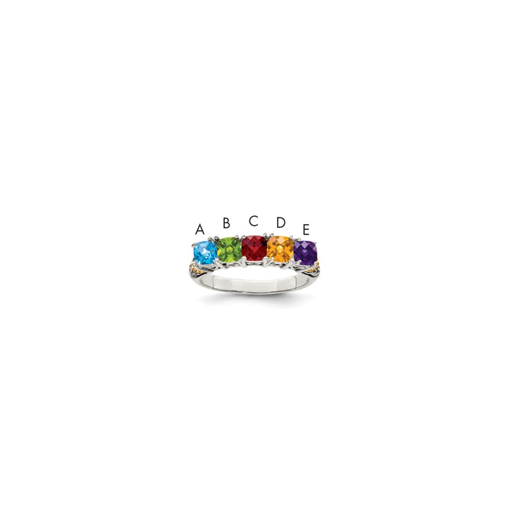 Sterling Silver Antiqued Ring with 14K 5-stone with Diamond Mother's
