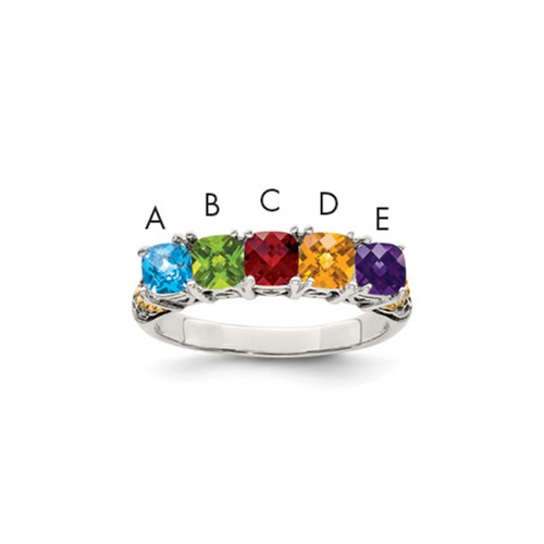 Sterling Silver Antiqued Ring with 14K 5-stone with Diamond Mother's