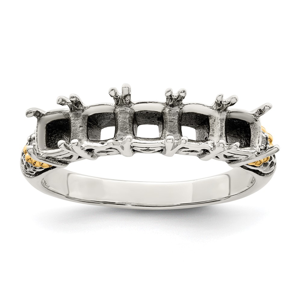 Sterling Silver Antiqued w/14k 5-stone w/Diamond Mother's Ring Semi-Mount (QMR21/5-10)