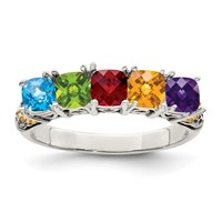 Sterling Silver Antiqued Ring with 14K 5-stone with Diamond Mother's view 2