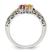 Sterling Silver Antiqued Ring with 14K 2-stone with Diamond Mother's view 3