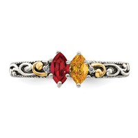 Sterling Silver Antiqued Ring with 14K 2-stone with Diamond Mother's view 5