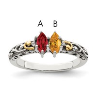 Sterling Silver Antiqued Ring with 14K 2-stone with Diamond Mother's view 1