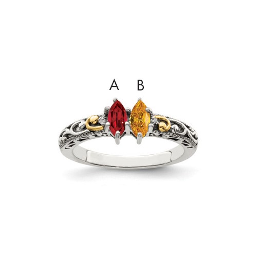 Sterling Silver Antiqued Ring with 14K 2-stone with Diamond Mother's