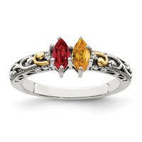 Sterling Silver Antiqued Ring with 14K 2-stone with Diamond Mother's view 2