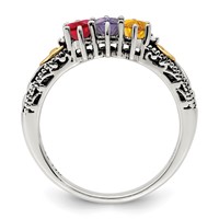 Sterling Silver Antiqued Ring with 14K 3-stone with Diamond Mother's view 3