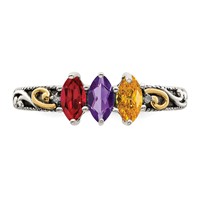 Sterling Silver Antiqued Ring with 14K 3-stone with Diamond Mother's view 5