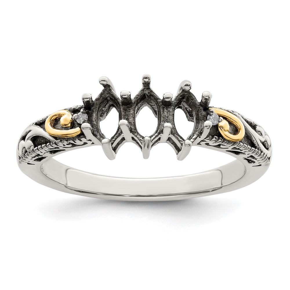 Sterling Silver Antiqued w/14k 3-stone w/Diamond Mother's Ring Semi-Mount (QMR22/3-5)
