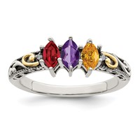Sterling Silver Antiqued Ring with 14K 3-stone with Diamond Mother's view 2