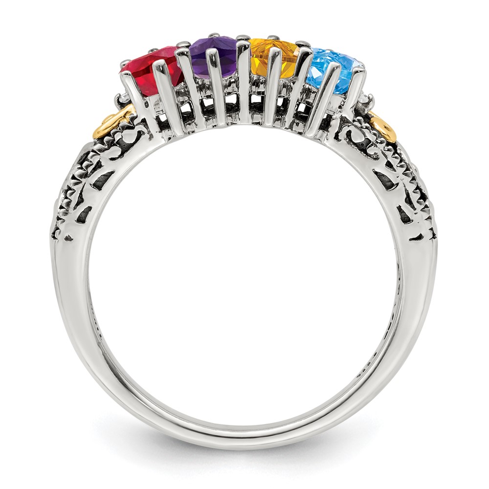 Sterling Silver Antiqued w/14k 4-stone w/Diamond Mother's Ring Semi-Mount (QMR22/4-5)
