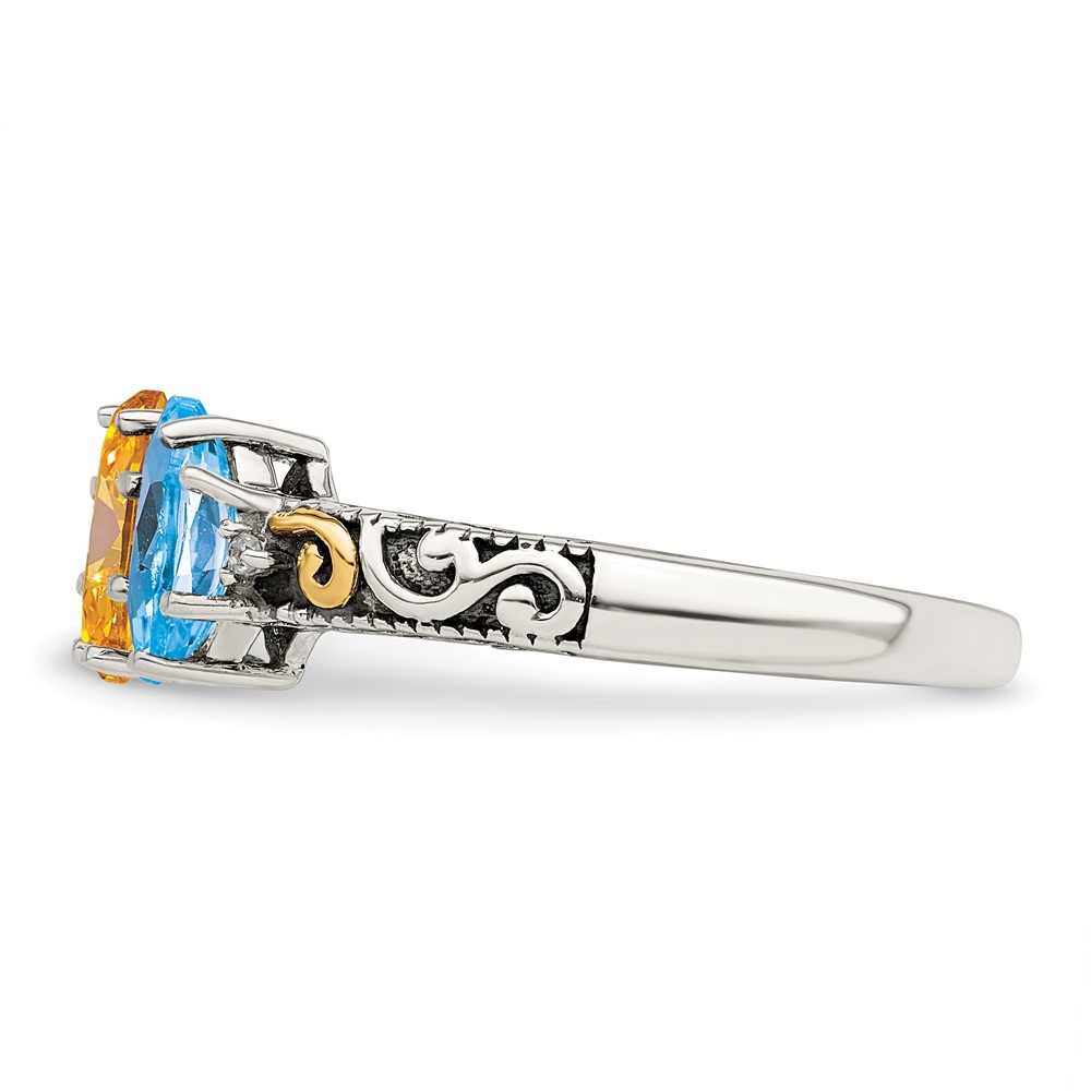 Sterling Silver Antiqued w/14k 4-stone w/Diamond Mother's Ring Semi-Mount (QMR22/4-5)