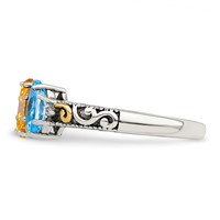 Sterling Silver Antiqued Ring with 14K 4-stone with Diamond Mother's view 4