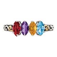 Sterling Silver Antiqued Ring with 14K 4-stone with Diamond Mother's view 5