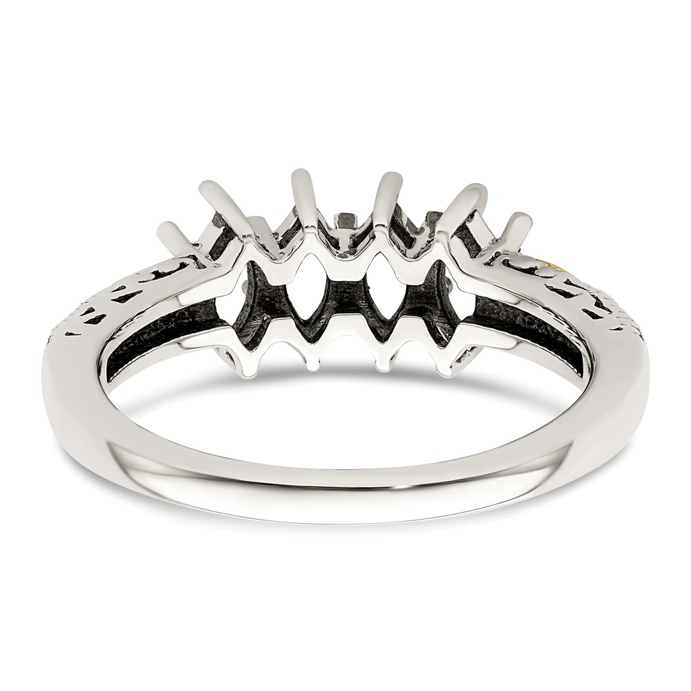 Sterling Silver Antiqued w/14k 4-stone w/Diamond Mother's Ring Semi-Mount (QMR22/4-5)