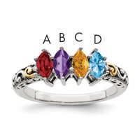 Sterling Silver Antiqued Ring with 14K 4-stone with Diamond Mother's view 1