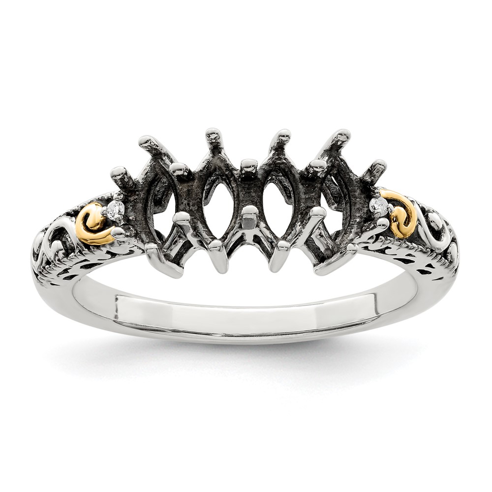 Sterling Silver Antiqued w/14k 4-stone w/Diamond Mother's Ring Semi-Mount (QMR22/4-5)