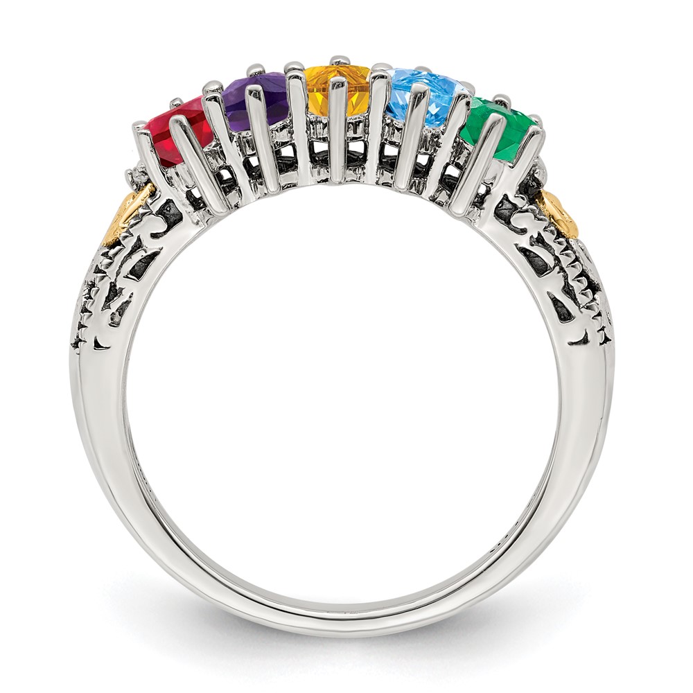Sterling Silver Antiqued w/14k 5-stone w/Diamond Mother's Ring Semi-Mount (QMR22/5-10)