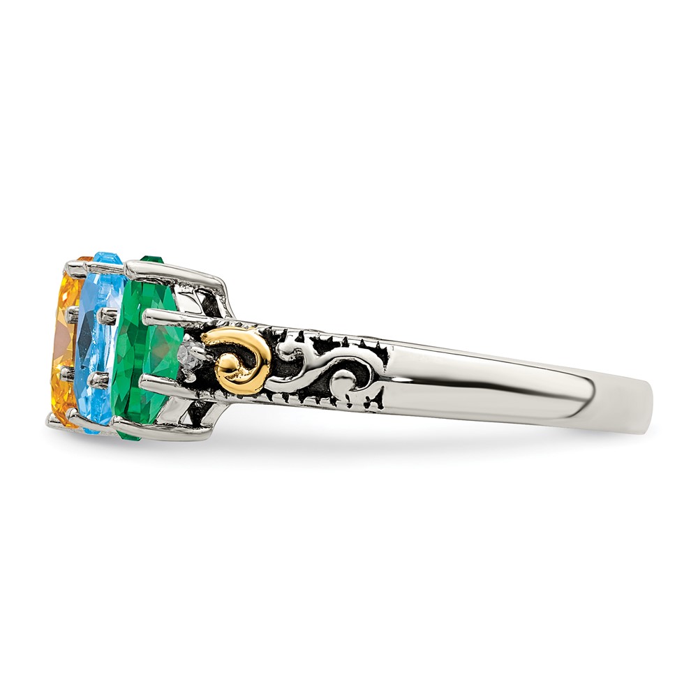Sterling Silver Antiqued w/14k 5-stone w/Diamond Mother's Ring Semi-Mount (QMR22/5-10)