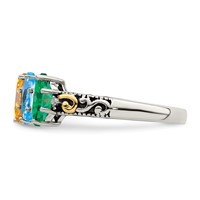 Sterling Silver Antiqued Ring with 14K 5-stone with Diamond Mother's view 4