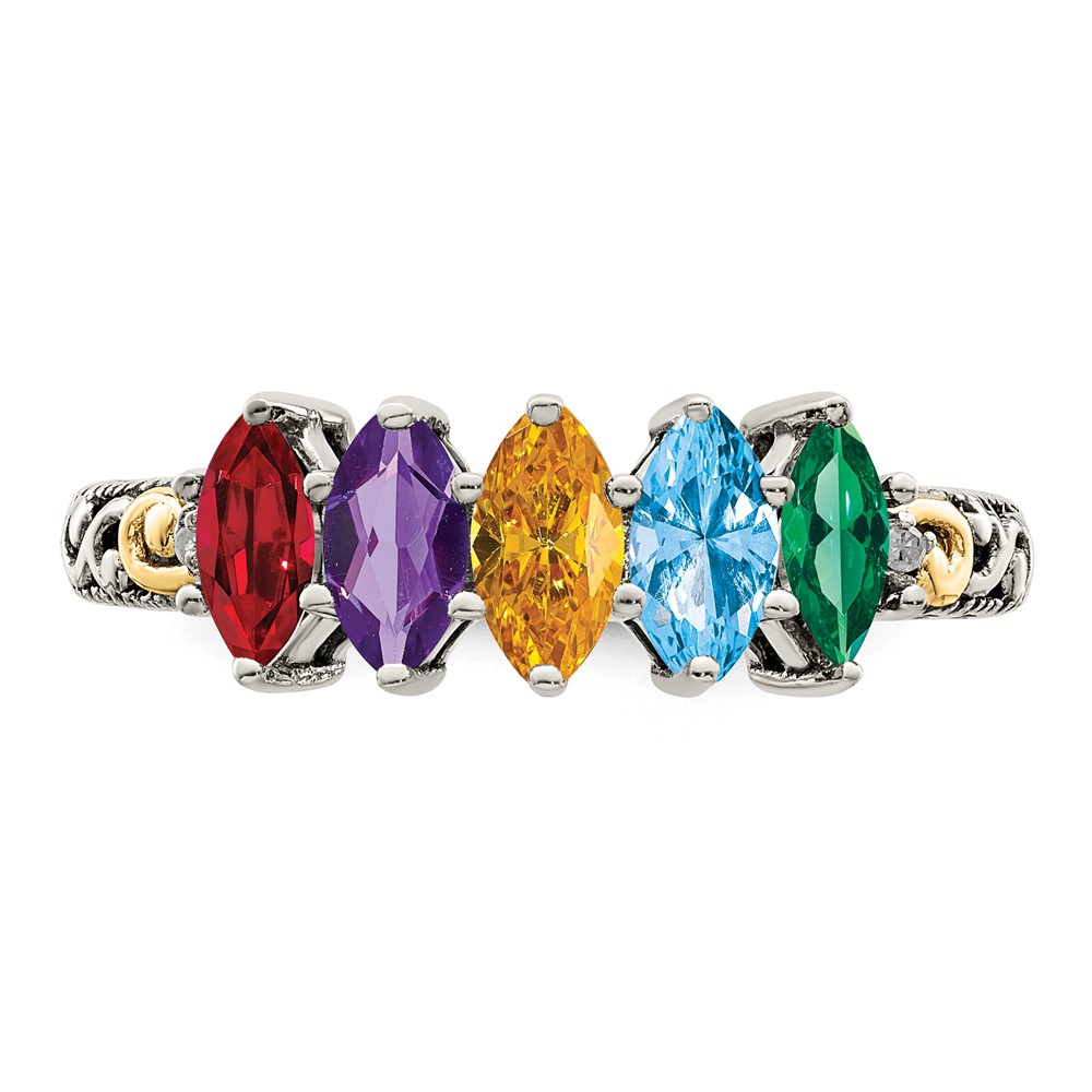Sterling Silver Antiqued w/14k 5-stone w/Diamond Mother's Ring Semi-Mount (QMR22/5-10)