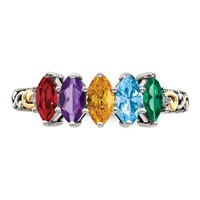 Sterling Silver Antiqued Ring with 14K 5-stone with Diamond Mother's view 5