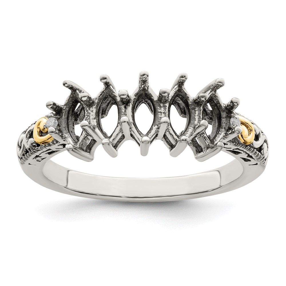 Sterling Silver Antiqued w/14k 5-stone w/Diamond Mother's Ring Semi-Mount (QMR22/5-10)