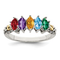Sterling Silver Antiqued Ring with 14K 5-stone with Diamond Mother's view 2
