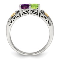 Sterling Silver Antiqued Ring with 14K 2-stone with Diamond Mother's view 3